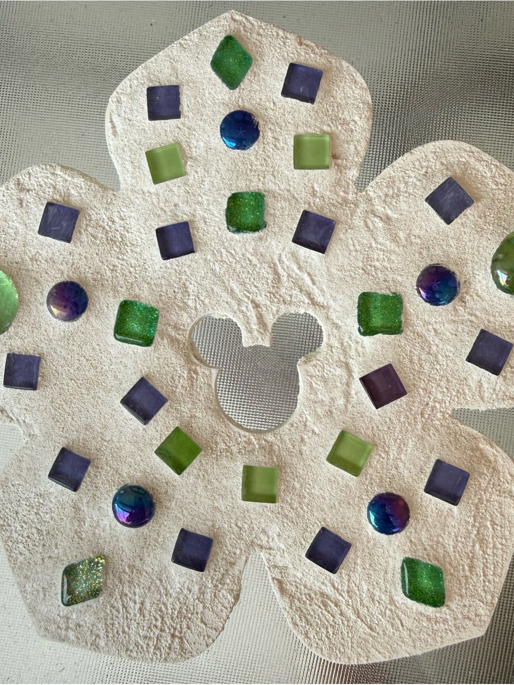 Disney White Mosaic Flower Wall Accent with Green and Purple Glass Gems